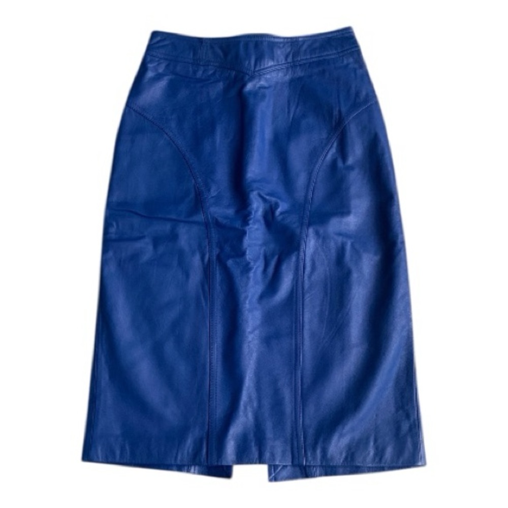 Pelle Cuir Fitted High Waisted Leather Royal Blue Skirt Vintage 80’s 90’s